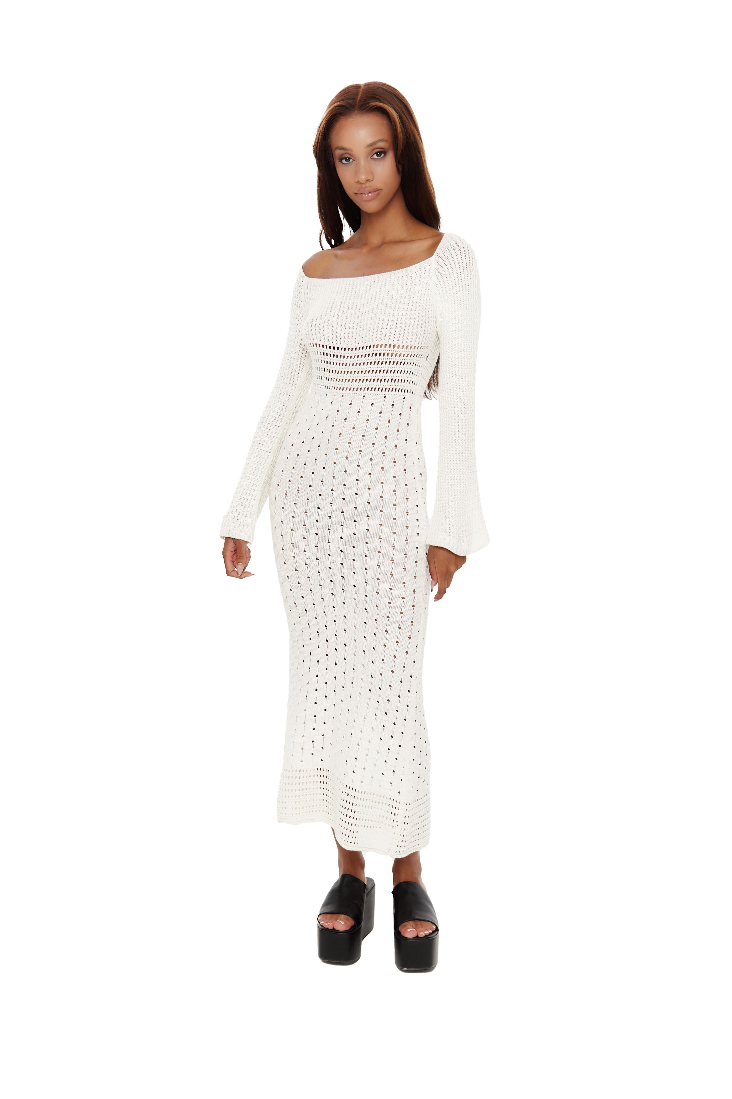 Crochet knit maxi outlet dress