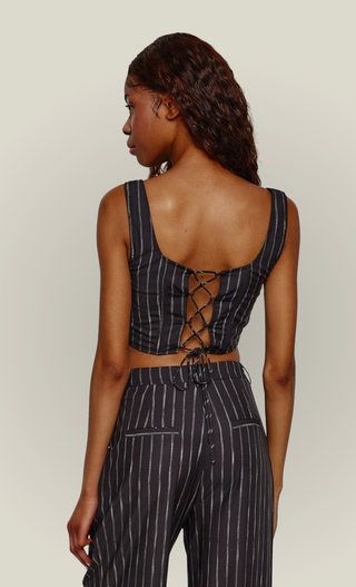 Navy Pinstripe Lace Up Corset Top