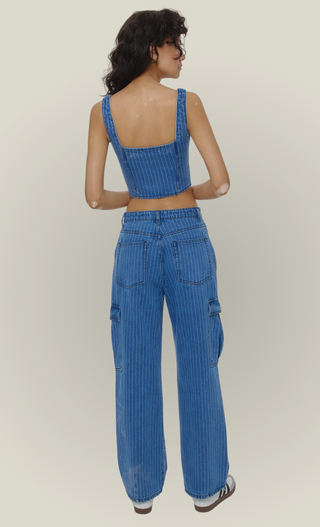 PINSTRIPE ZIP FRONT DENIM CORSET