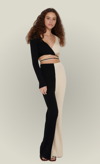 Organic Cotton Colour Block Knit Flare Trousers