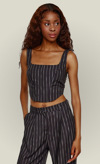 Navy Pinstripe Lace Up Corset Top