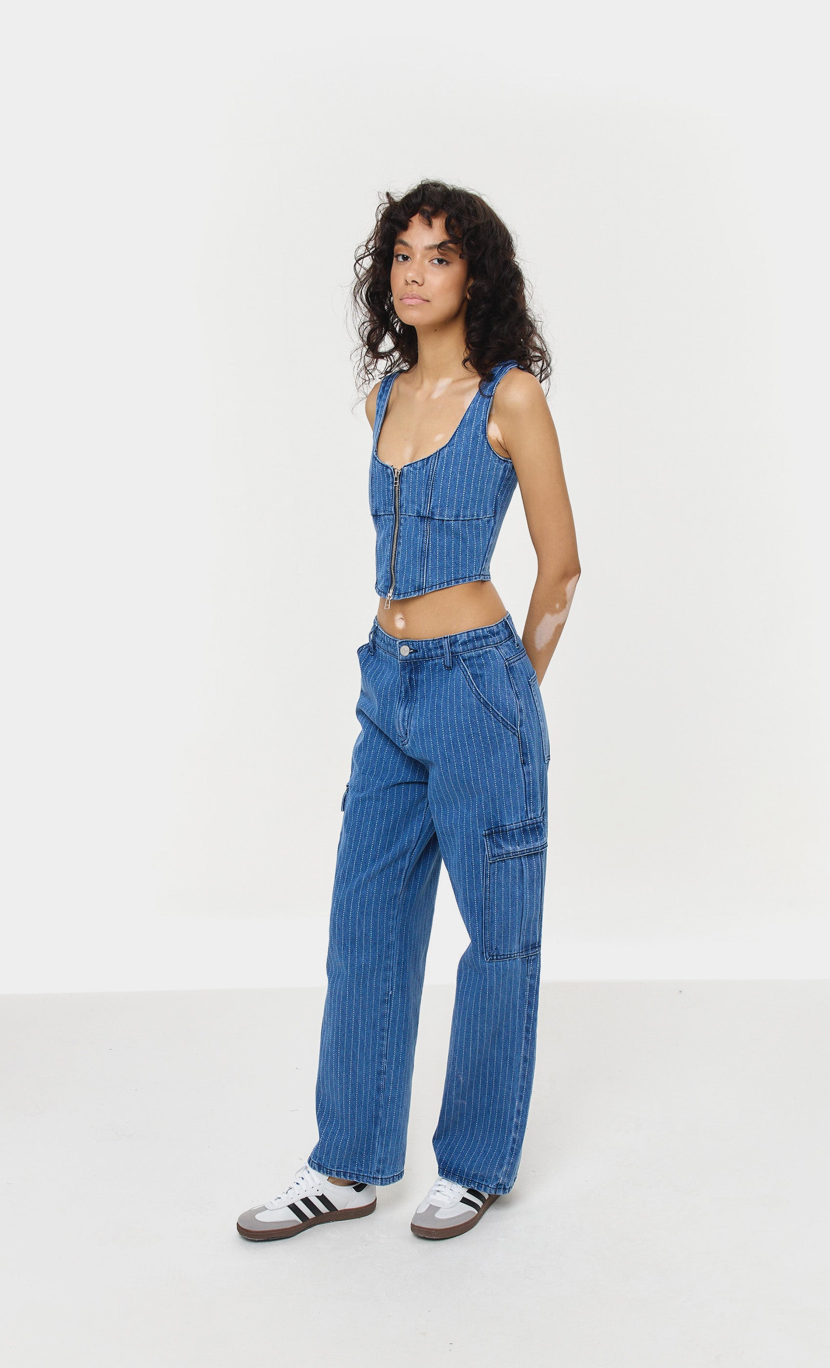 DENIM PINSTRIPE UTILITY JEANS Another Girl