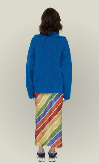 BLUE CABLE KNIT CARDIGAN