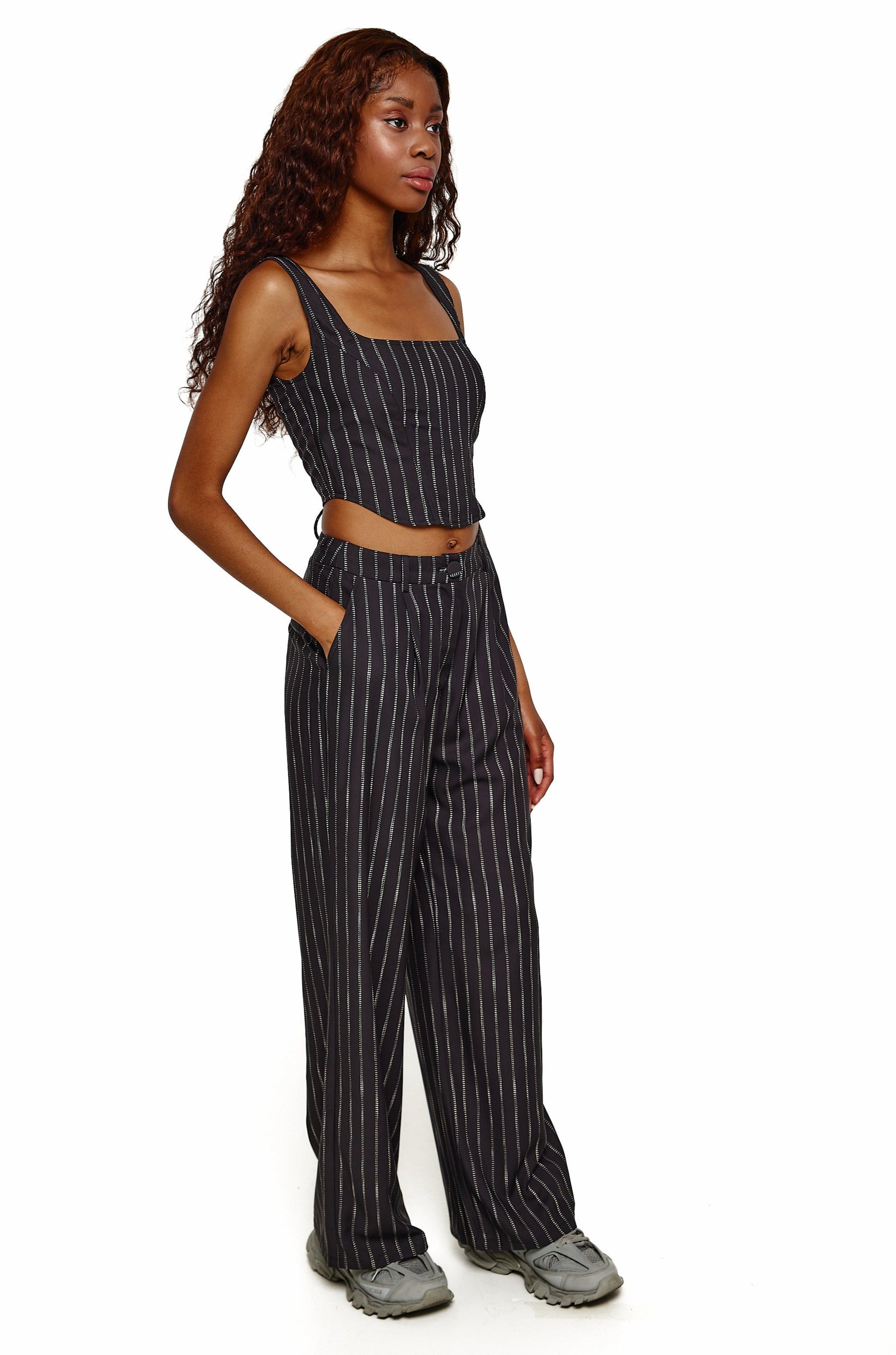 Pinstripe straight leg on sale trousers