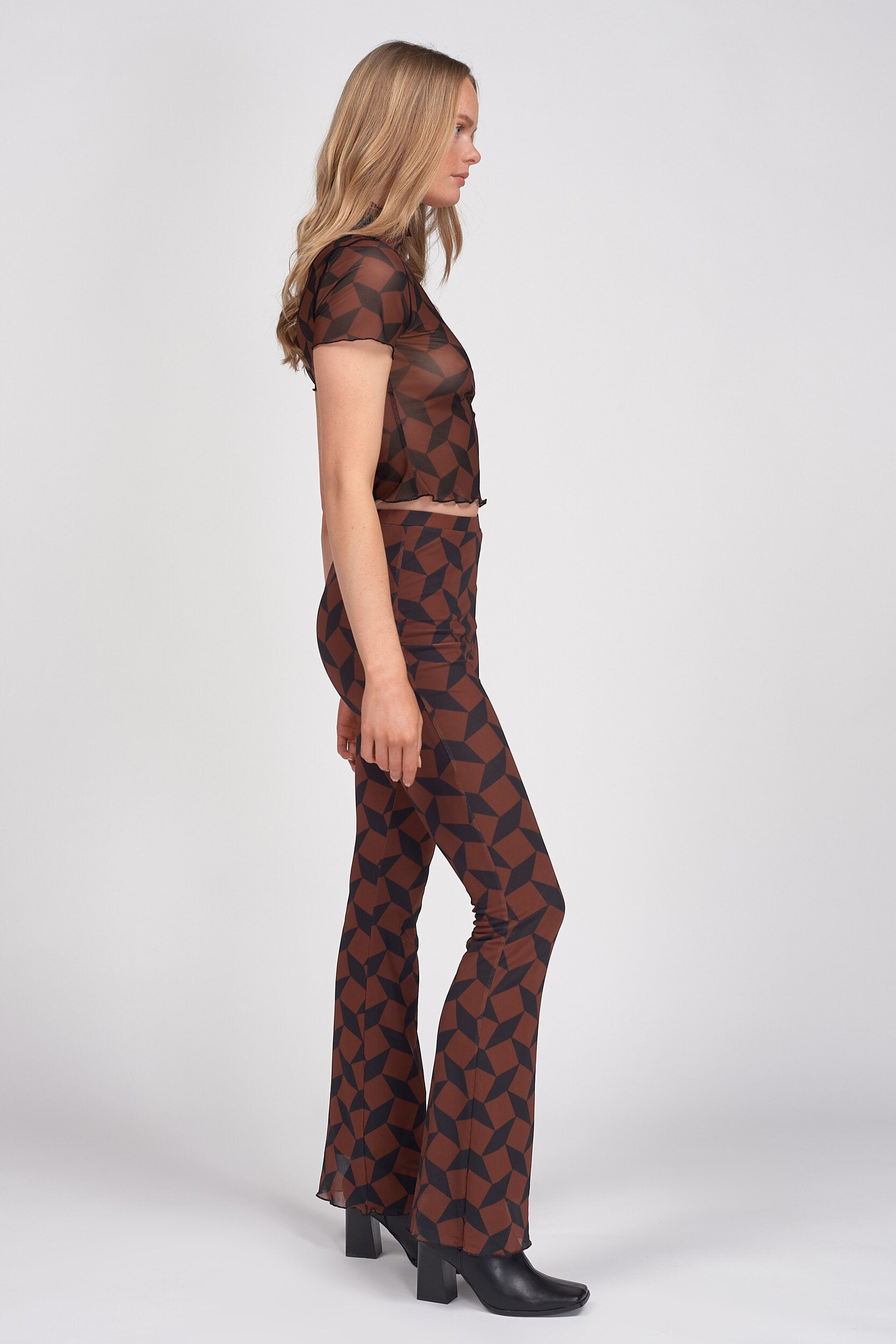 Mesh flared hot sale trousers