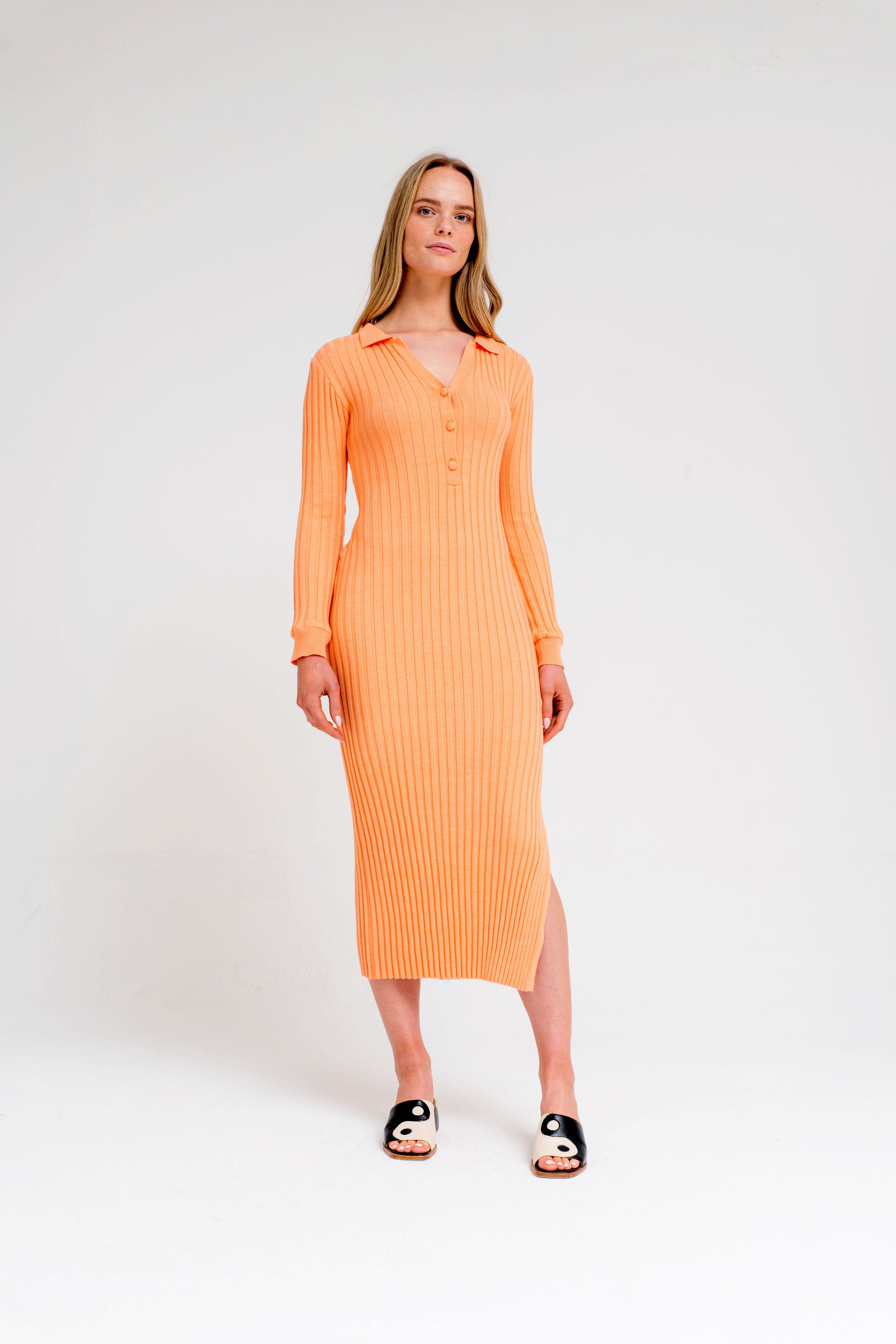 Organic Peach Knitted Shirt Dress